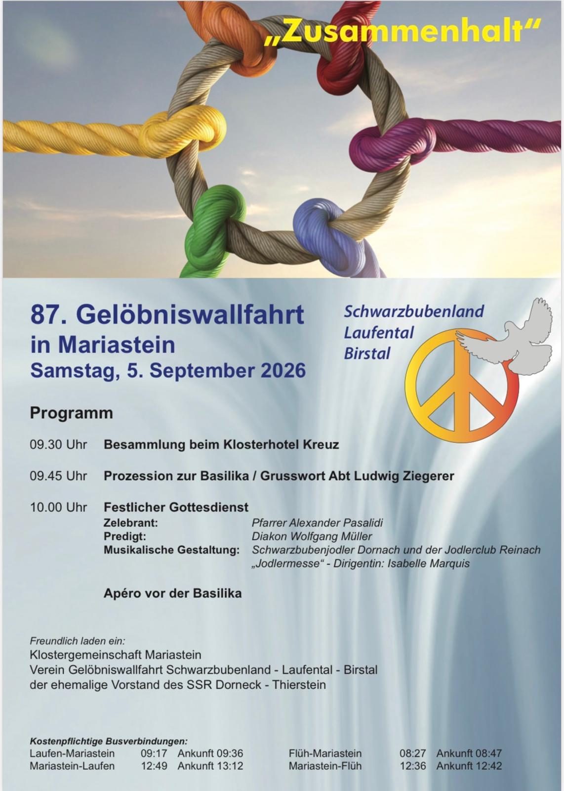 87. Gelöbniswallfahrt Schwarzbubenland-Birstal-Laufental zur Maria im Stein